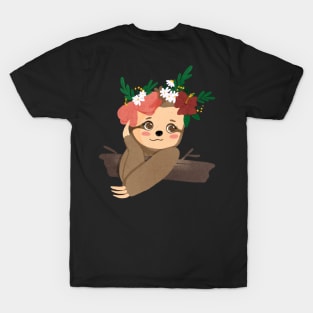 cute little sloth with flower crown T-Shirt